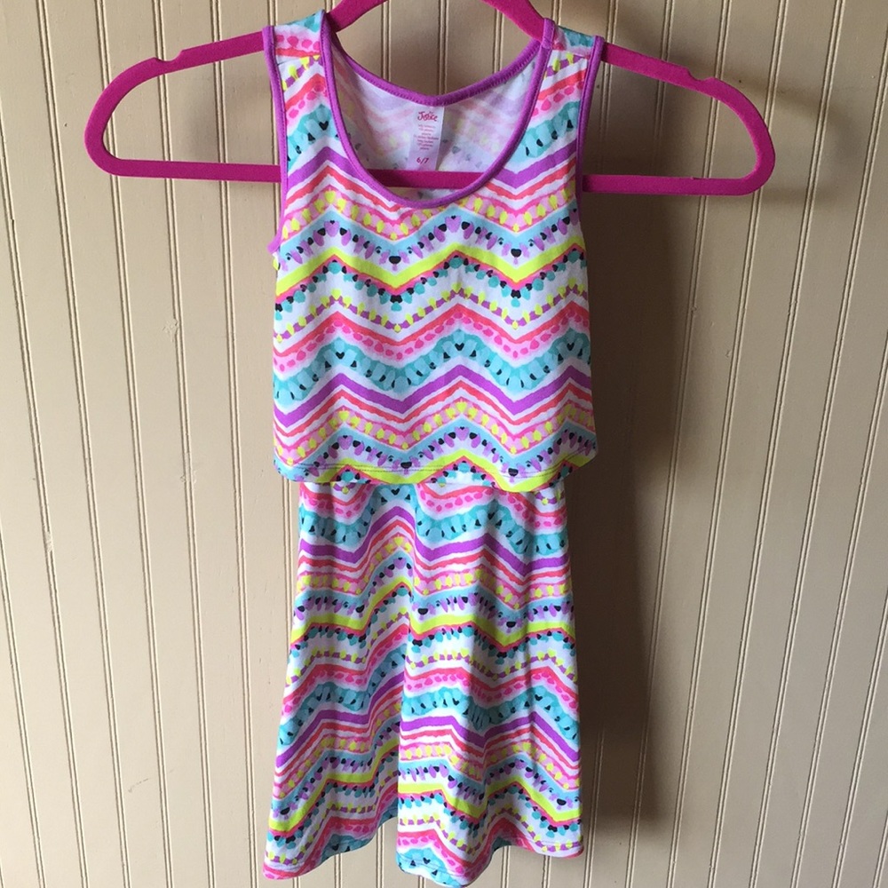 Justice dress elastic‎ waist multi color chevron print size 6/7